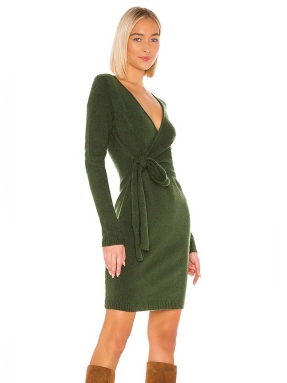 LPA Olive Green Wrap Sweater Mini Dress Size Small S